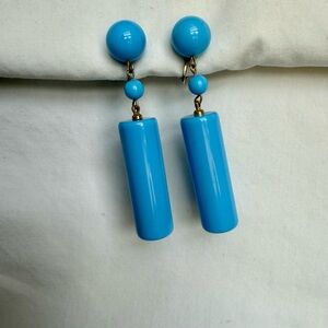 VTG 1960s Mod Blue Dangle Earrings | Screw Back Clip On